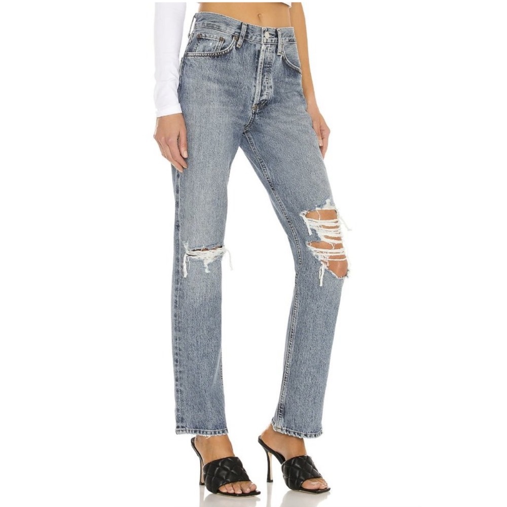 AGOLDE Lana Vintage Straight Leg Distressed Light Wash Denim